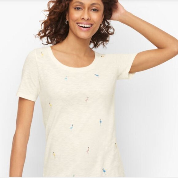 NWT Talbots Flamingo Embroidered Scoop Neck Tee Size - Picture 1 of 8
